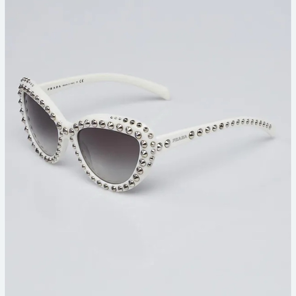 PRADA White Silvertone Studded Frame Gradient Tint Sunglasses - SPR31Q - Picture 5 of 10